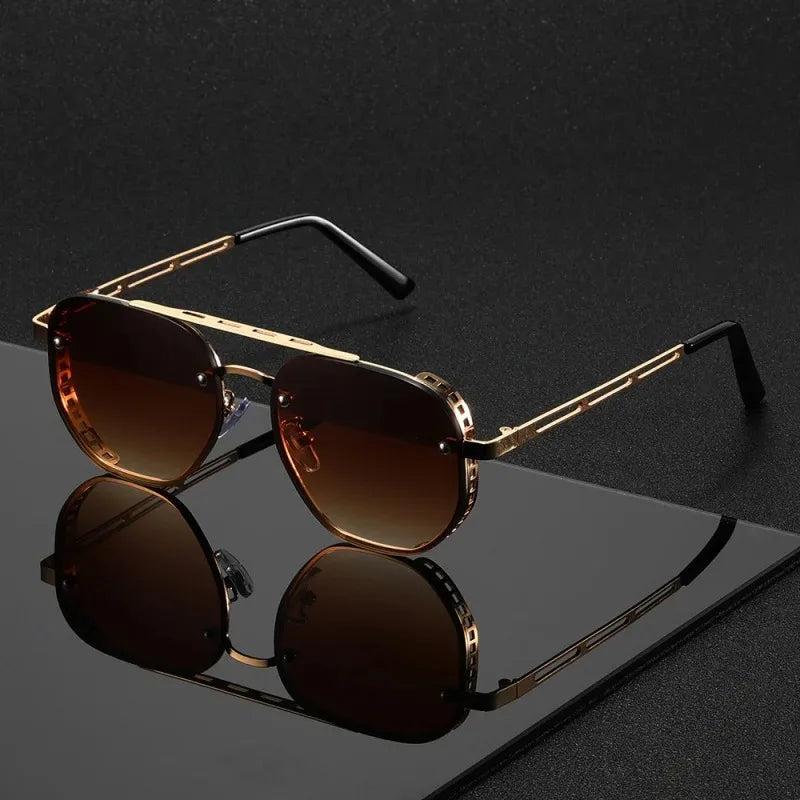 Classic and fashionable double-beam metal sunglasses, high-end, simple and versatile Sun Glasses for Man Women