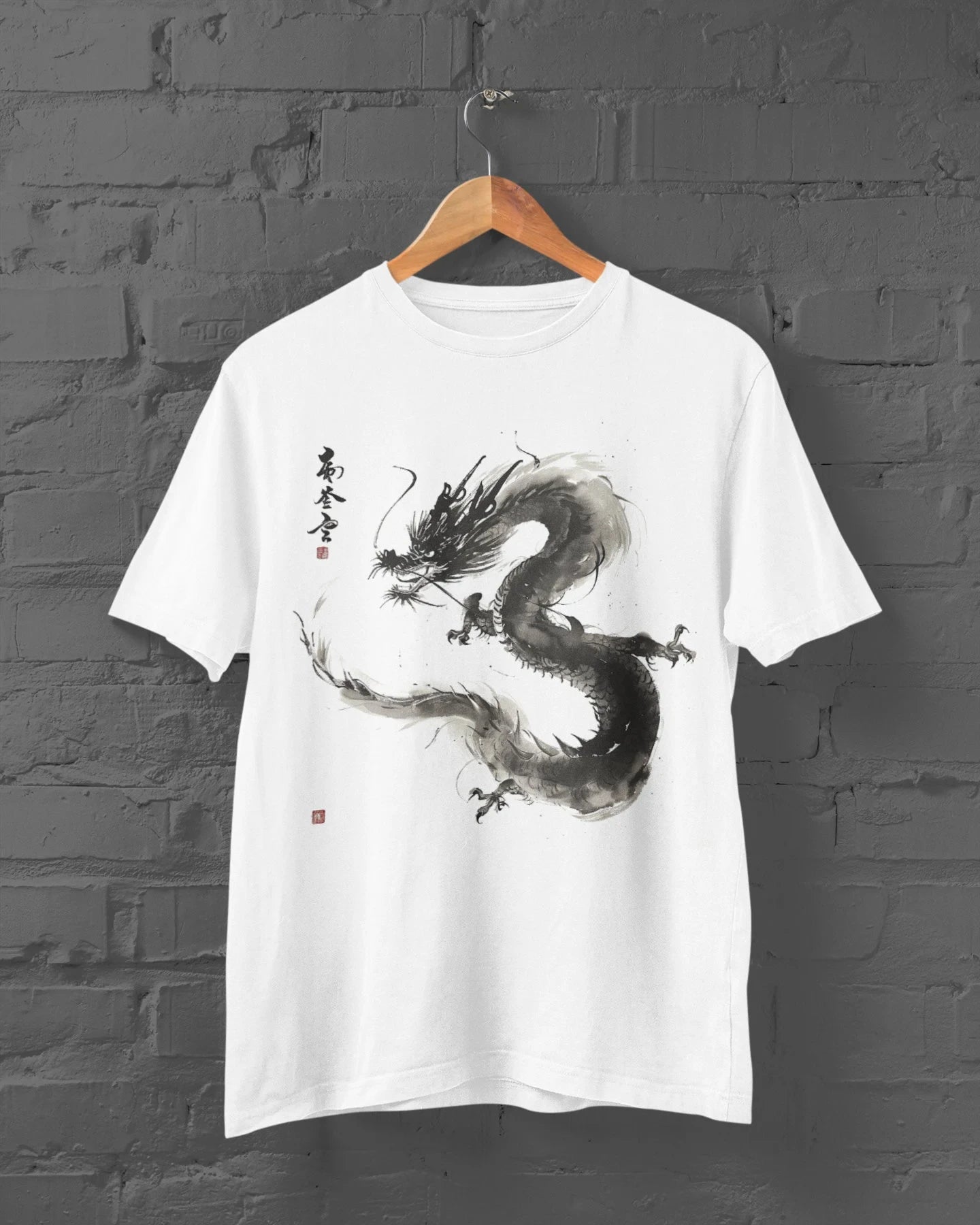 Ink Art Dragon T-Shirt Kanji Print Shirt Japanese Streetwear Anime Shirt Japanese Dragon Tshirt Y2K Clothing Harajuku Y2K Top