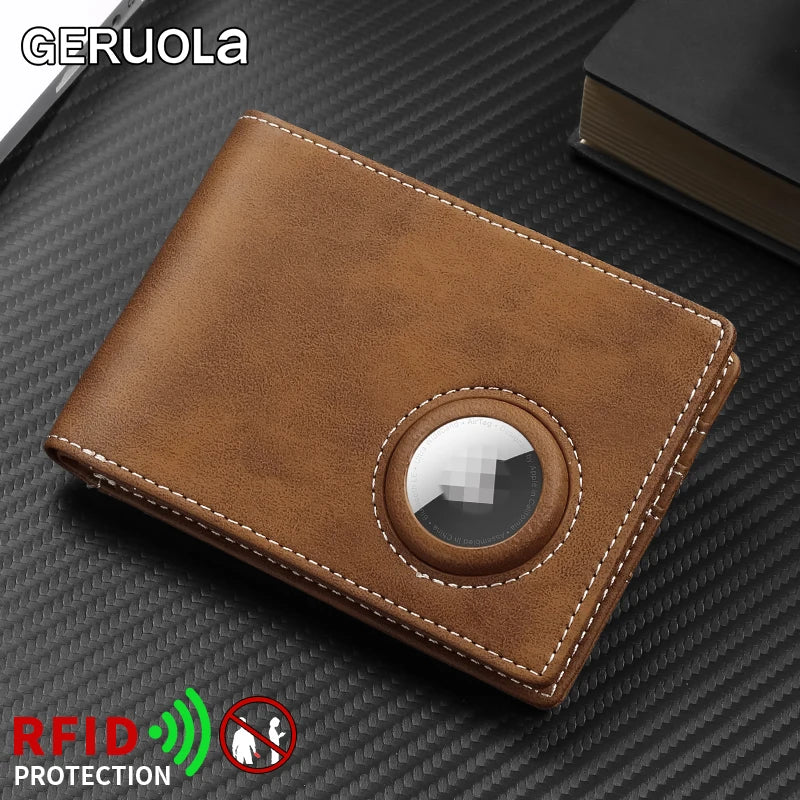 GERUOLA Men's Slim RFID Blocking Carbon Fiber Wallet with Apple AirTag Holder - Bifold Minimalist Card Holder, Front Pocket & Sc