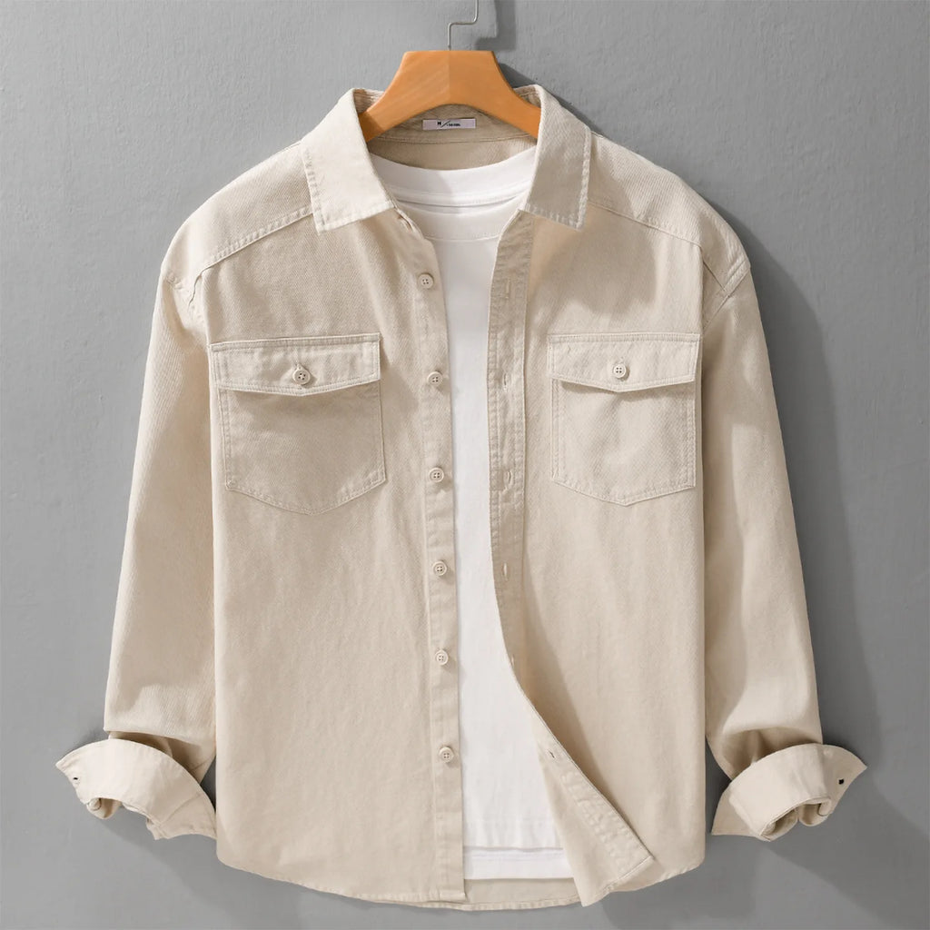 6199 Pure Cotton Long Sleeve Men's Casual Shirts Spring Fall Fashion Loose Fit Solid Color Youth Classic and Versatile Tops Male