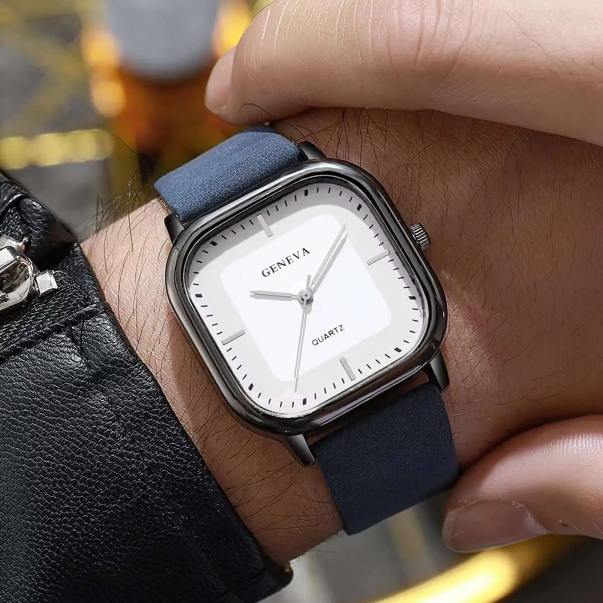 Fashion Square Minimalist Men's Quartz Watch Casual Leather Strap Wristwatch Reloj Hombre（Without Box）