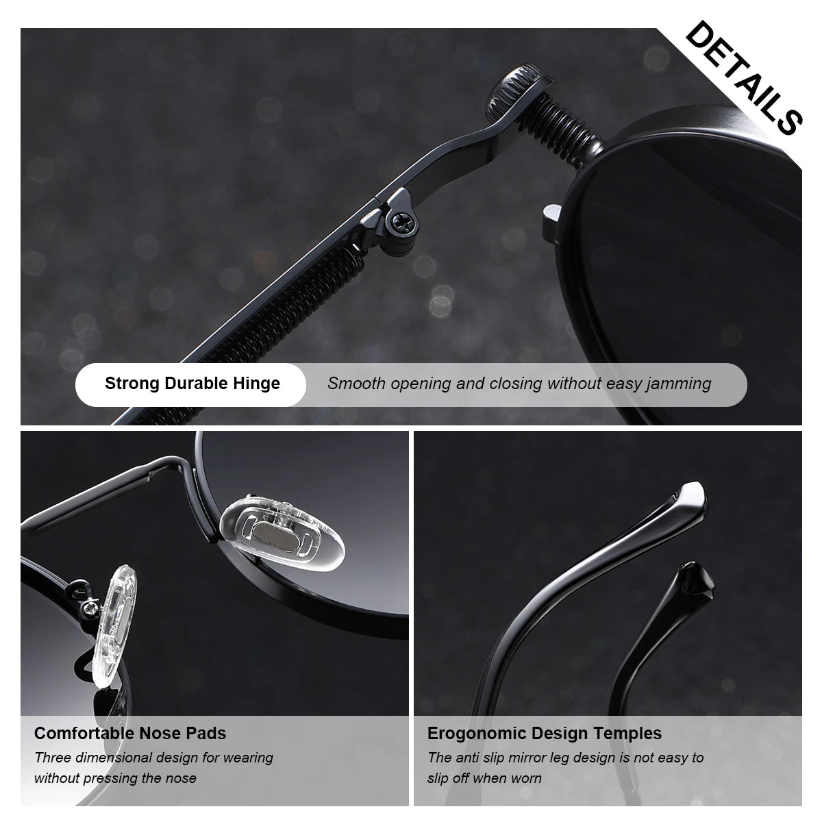 BARCUR Stylish Round Steampunk Retro Women Sunglasses Unique Spring Mirror Legs Metal Frame Sunshade UV400 Men Sun Glasses