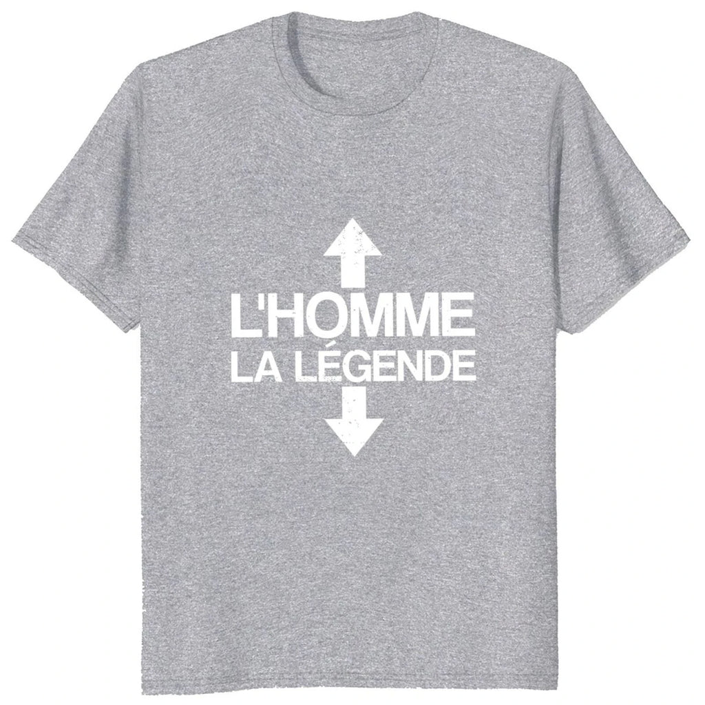 L'homme La Légende French Tee T Shirt Men Women Short Sleeve Double Arrow Distressed Letter Graphic Crew Neck Cotton Casual Tee
