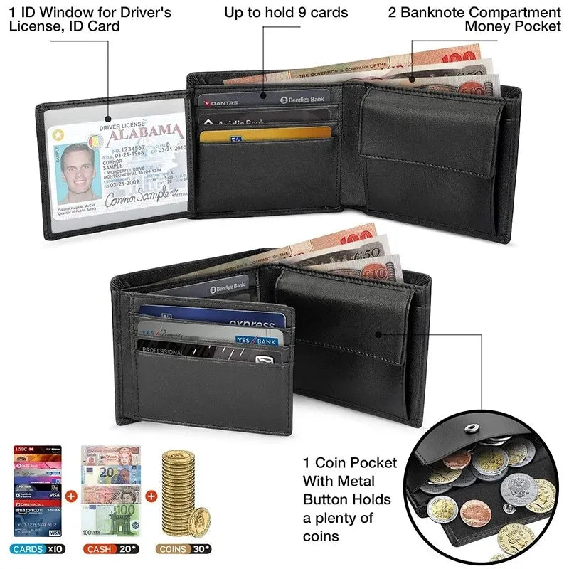 Wallets Mens Slim RFID Blocking with Coin Pocket  2 Banknote Compartments 10 Credit Card Holders Wallet for Men