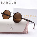 BARCUR Stylish Round Steampunk Retro Women Sunglasses Unique Spring Mirror Legs Metal Frame Sunshade UV400 Men Sun Glasses