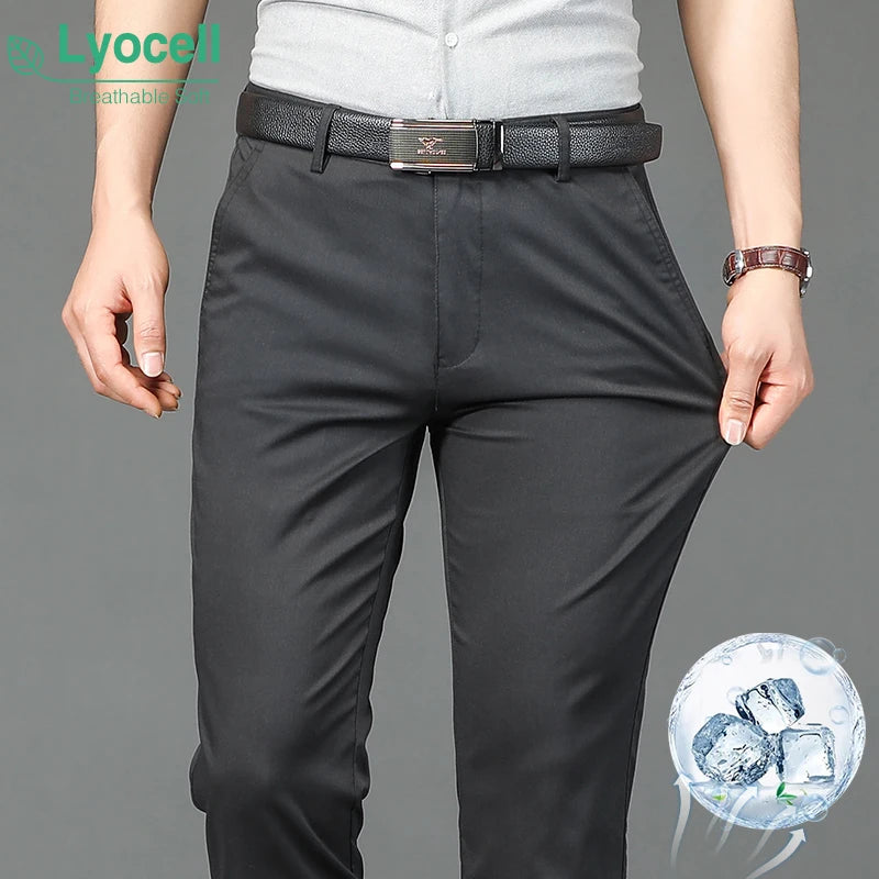Men's Premium Modal Lyocell Casual Pants – Thin Straight Business Suit TrousersModal Lyocell Fabric, Casual Pants, Thin Straight, Business Suit Trousers)