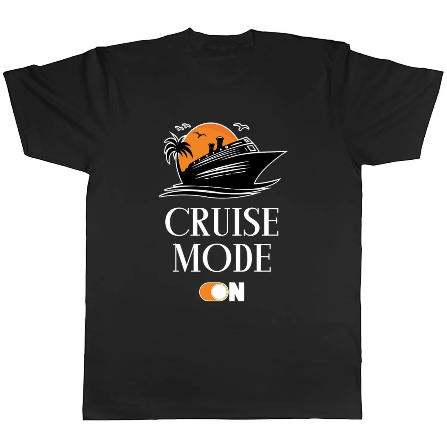 Cruise Mode on Tropical Cruise Ship Sunset Graphic T-Shirt Men Women Vacation Casual Cotton Short Sleeve Tops