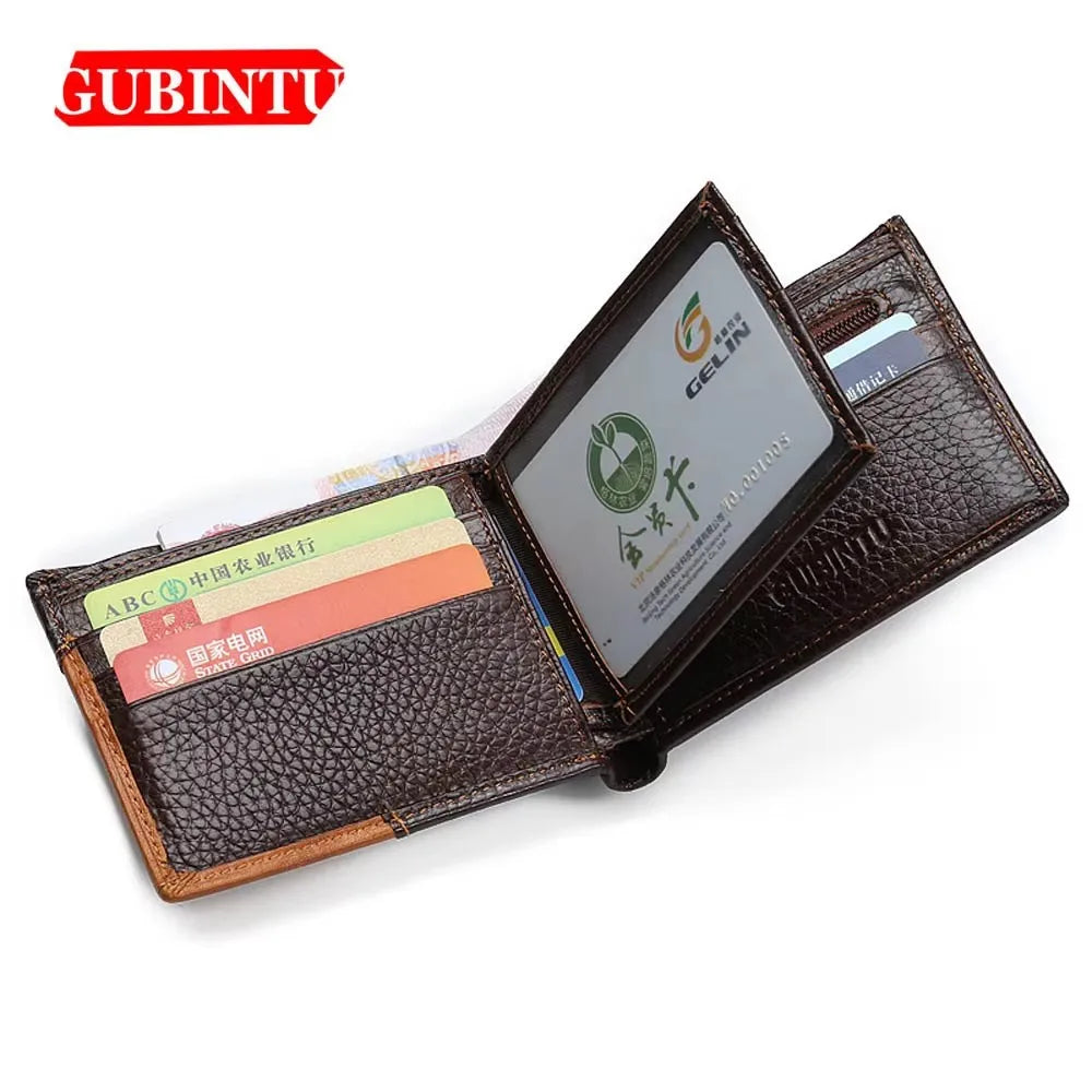 High Quality Retro Men Wallets Name Engraving Genuine Cow Leather Zipper Coin Pocket Card Holder Simple Purses For Male