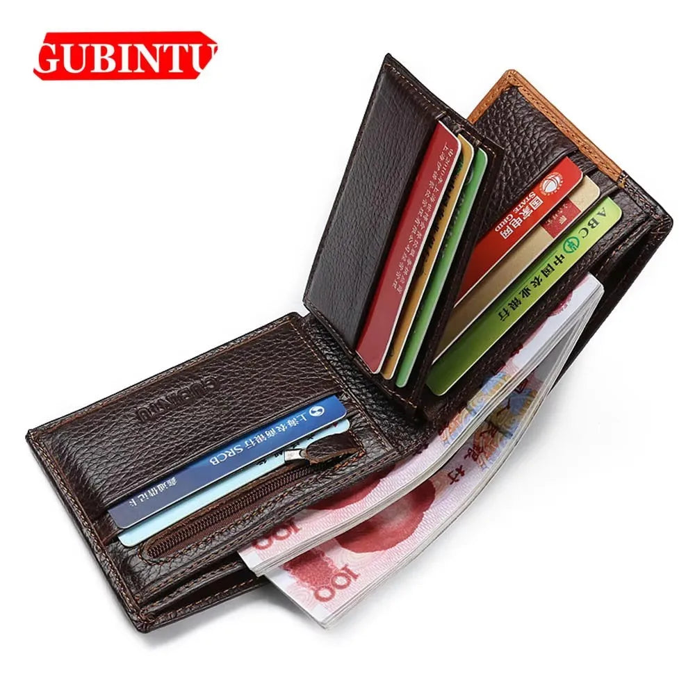 High Quality Retro Men Wallets Name Engraving Genuine Cow Leather Zipper Coin Pocket Card Holder Simple Purses For Male