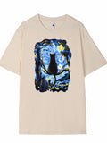 Men Cotton Cat Graphic Print T-shirt Active Short Sleeve Crew Neck Tee Men Clothing for Summer Outdoor Fitness Men Clothing