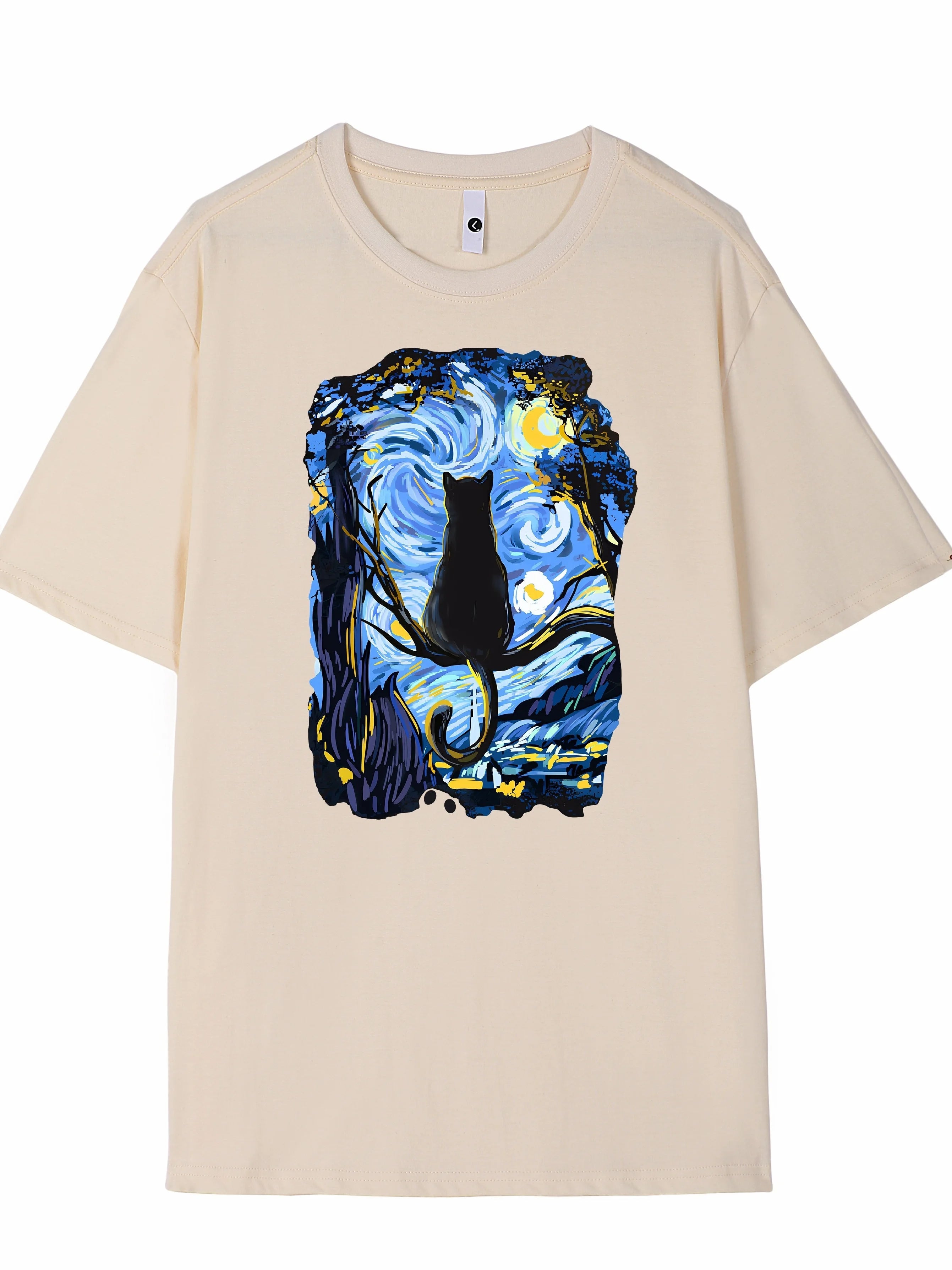 Men Cotton Cat Graphic Print T-shirt Active Short Sleeve Crew Neck Tee Men Clothing for Summer Outdoor Fitness Men Clothing