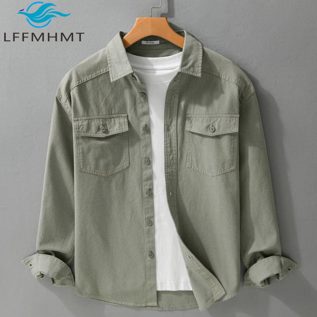 6199 Pure Cotton Long Sleeve Men's Casual Shirts Spring Fall Fashion Loose Fit Solid Color Youth Classic and Versatile Tops Male