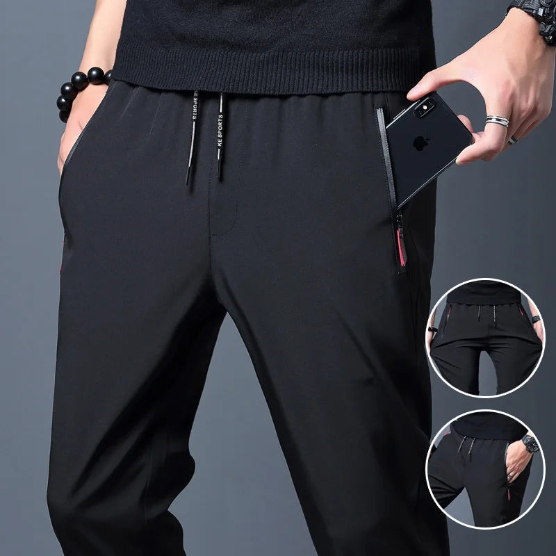 Men's Slim Fit Ice Silk Casual Pants – Korean Style Quick-Dry Straight Sports Trousers: Slim Fit Ice Silk, Korean Style, Quick-Dry Trousers, Straight Sports Pants)