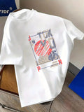 Men's T-shirt, city-style printed crew neck short-sleeved T-shirt, Tokyo and Kyoto elements, comfortable and casual T-shirt.