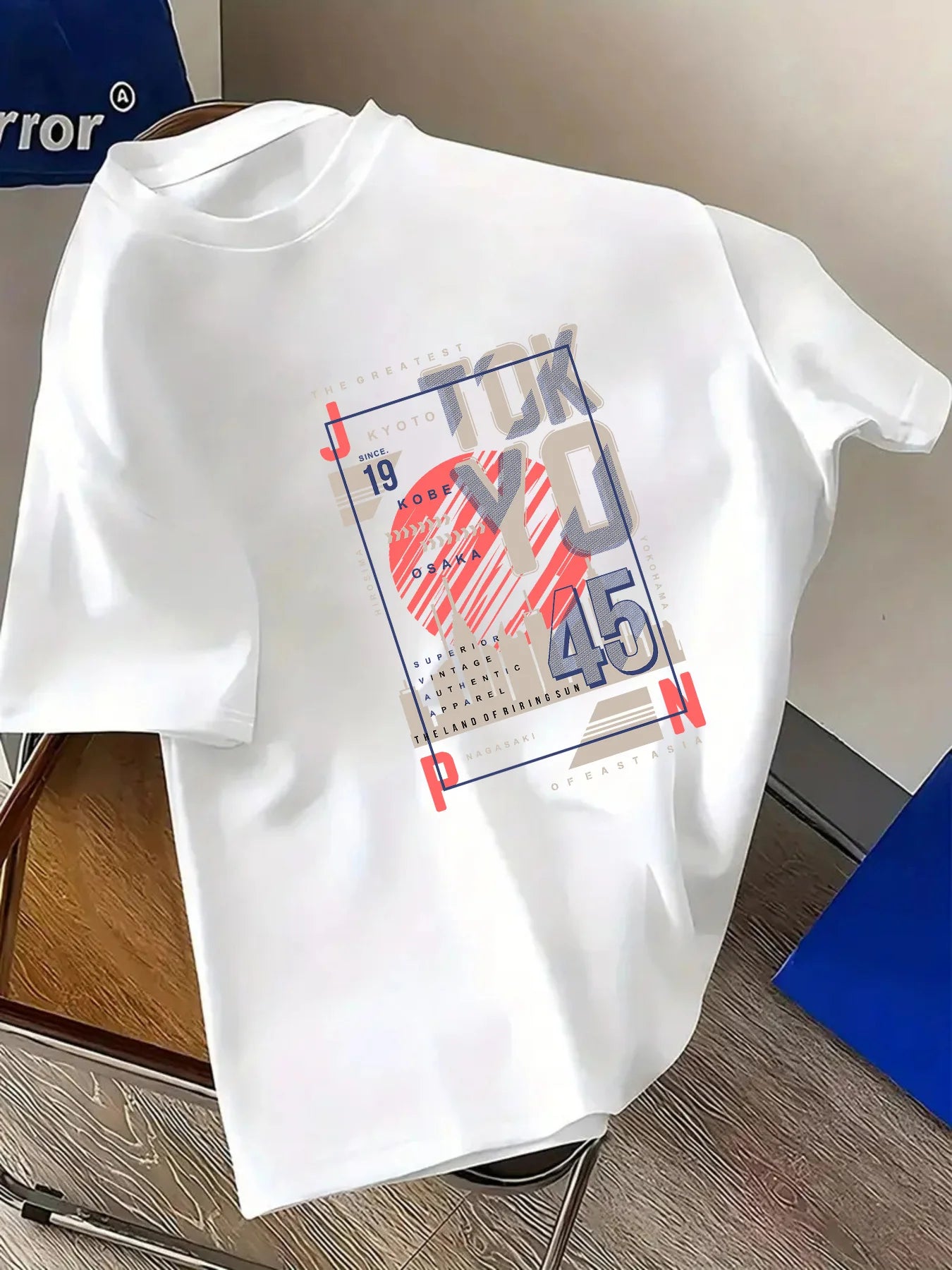 Men's T-shirt, city-style printed crew neck short-sleeved T-shirt, Tokyo and Kyoto elements, comfortable and casual T-shirt.