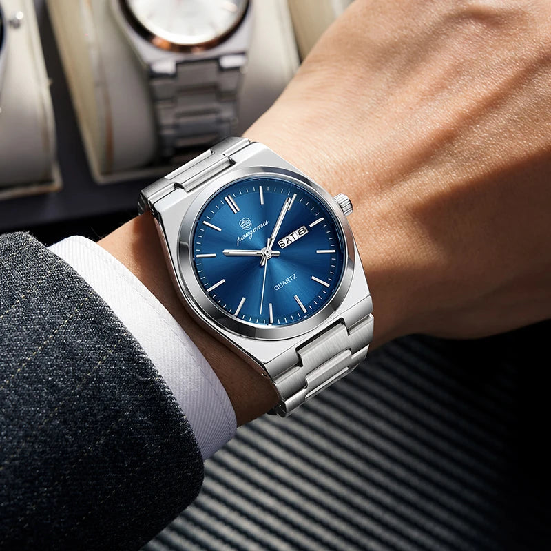 PAAZOMU Luxury Quartz Man Wristwatch Sport Men Watches Waterproof Luminous Date Week Stainless Steel Men's Watch Male Reloj+box