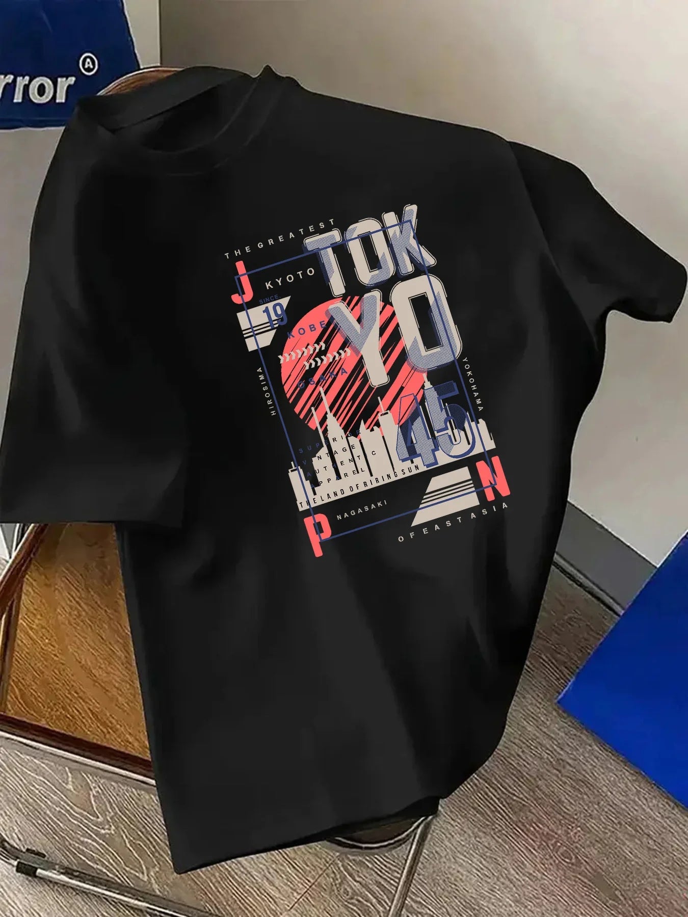 Men's T-shirt, city-style printed crew neck short-sleeved T-shirt, Tokyo and Kyoto elements, comfortable and casual T-shirt.