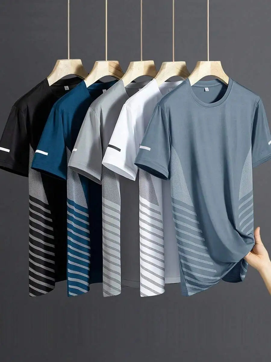 5pcs Mens Quick Dry Running T-Shirts For Hiking Fishing - Soft Stretch Lightweight Summer Sports Tees