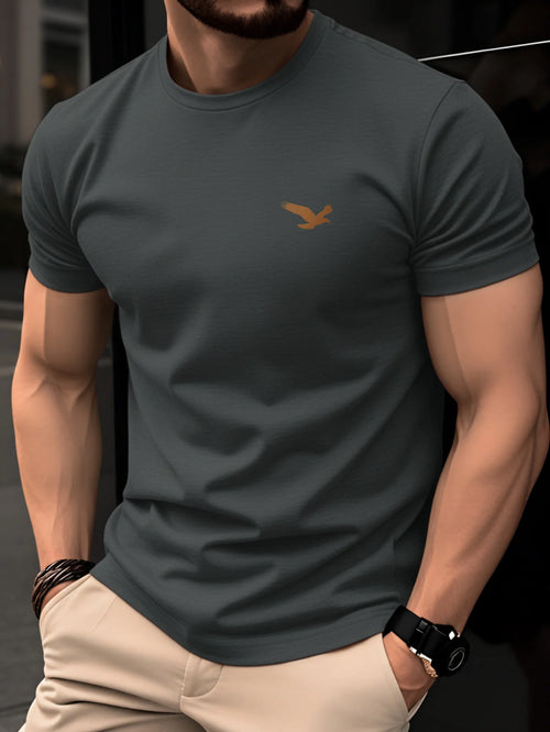 100% pure cotton men's summer casual sports fashionable loose spread eagle pattern printed round neck short sleeved T-shirt top