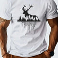 Men Cotton Nordic Deer Print T-Shirt Relaxed Fit Breathable Summer Tee with Forest Scene Design Machine Washable Casual Top