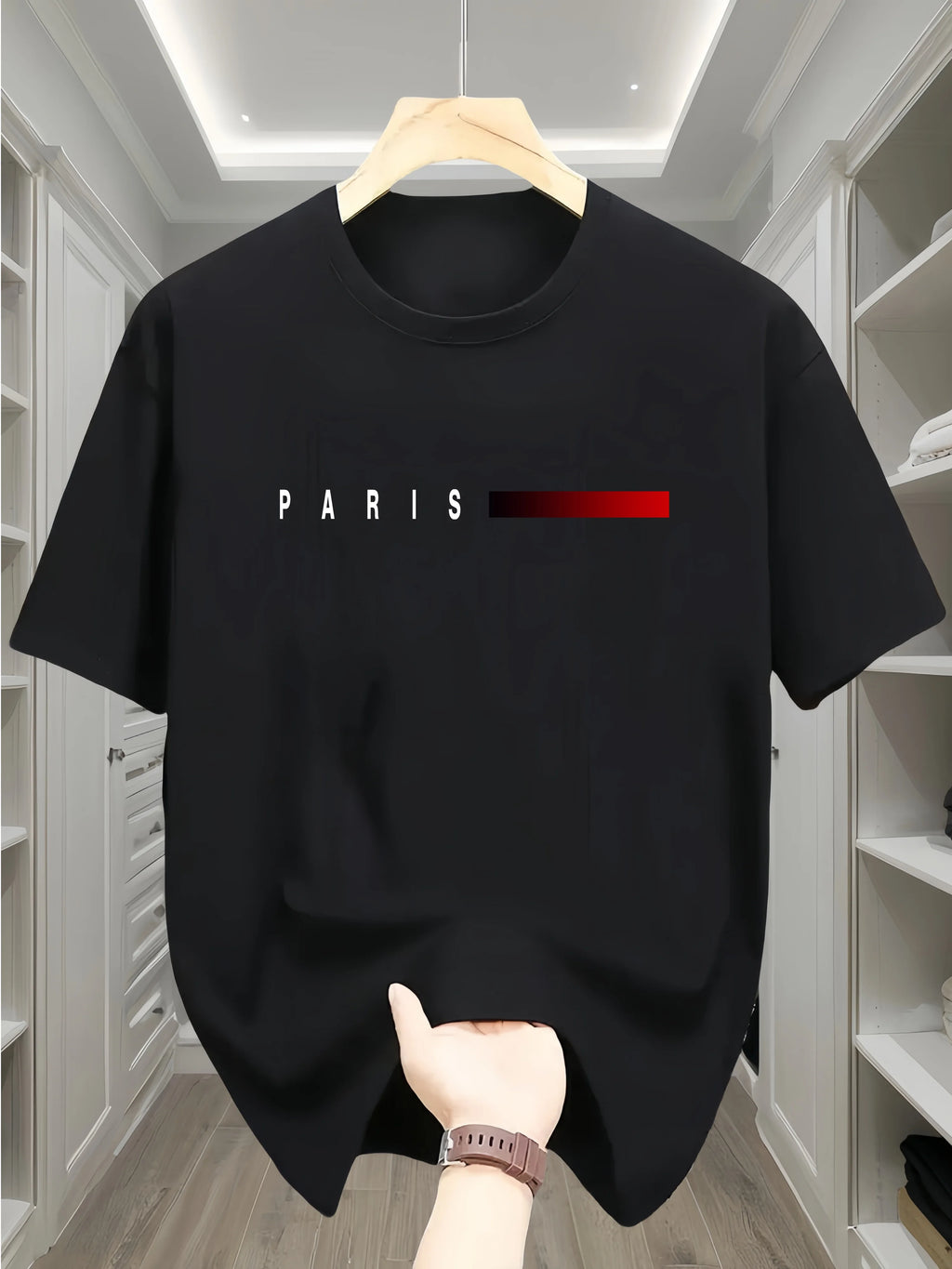 Summer men's 100% pure cotton casual fashion Paris pattern creative printing loose sports round neck short sleeved T-shirt top