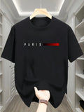 Summer men's 100% pure cotton casual fashion Paris pattern creative printing loose sports round neck short sleeved T-shirt top